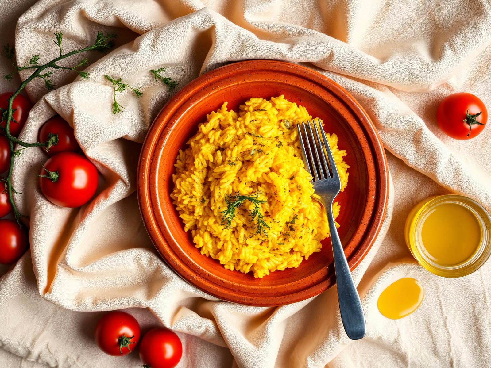Saffron risotto on a terracotta plate